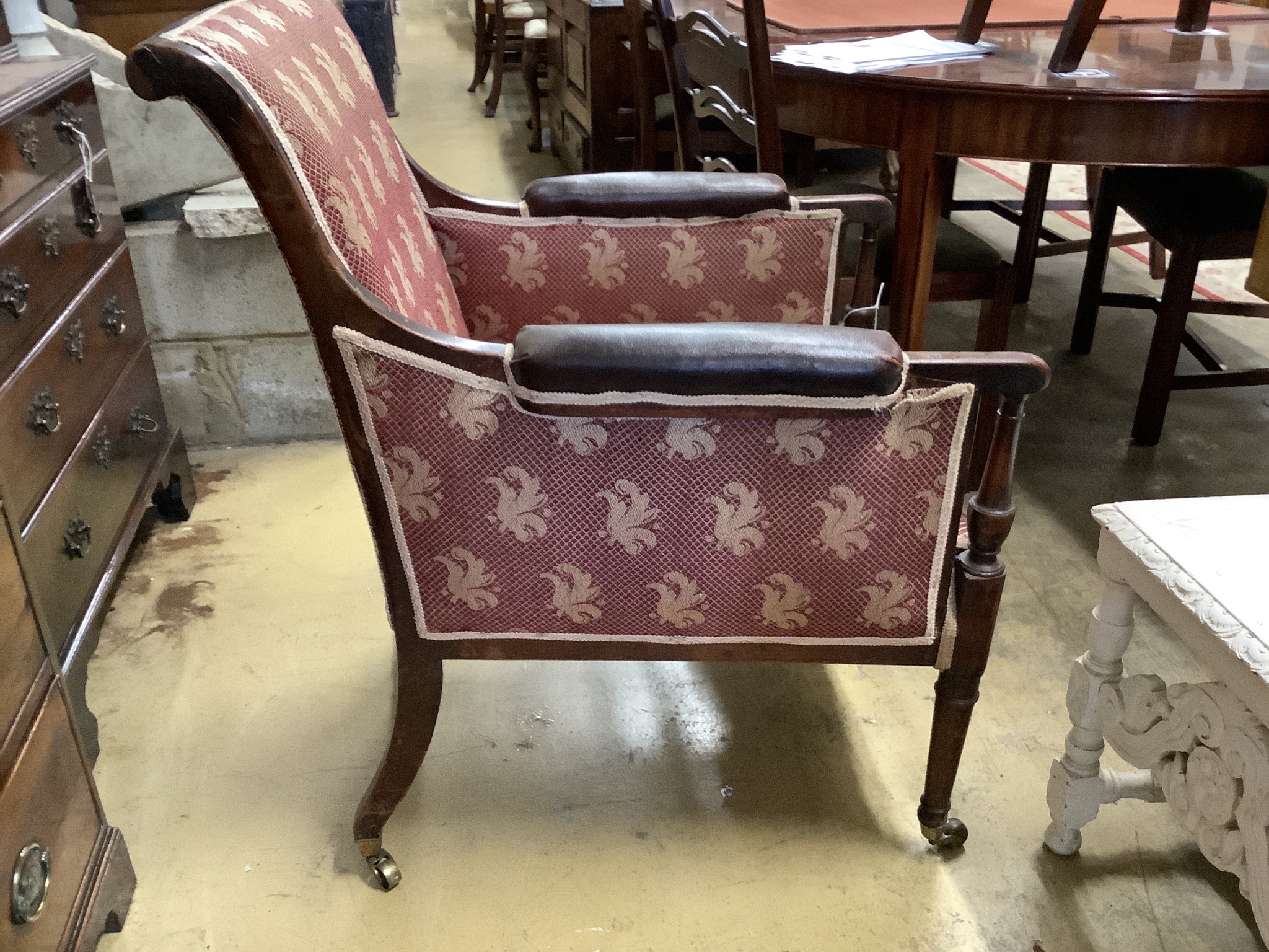 A Regency mahogany bergere armchair, a.f.